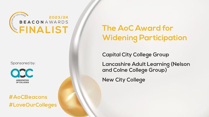 New City College has made it through as a Finalist in two prestigious Association of Colleges (AoC) Beacon Awards for its work on sustainability and ESOL student progression.
